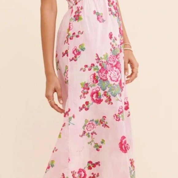 LOVESHACKFANCY FARADAY PINK DESERT Cotton Barbiecore Floral Maxi Slip XS $225 - Picture 6 of 16